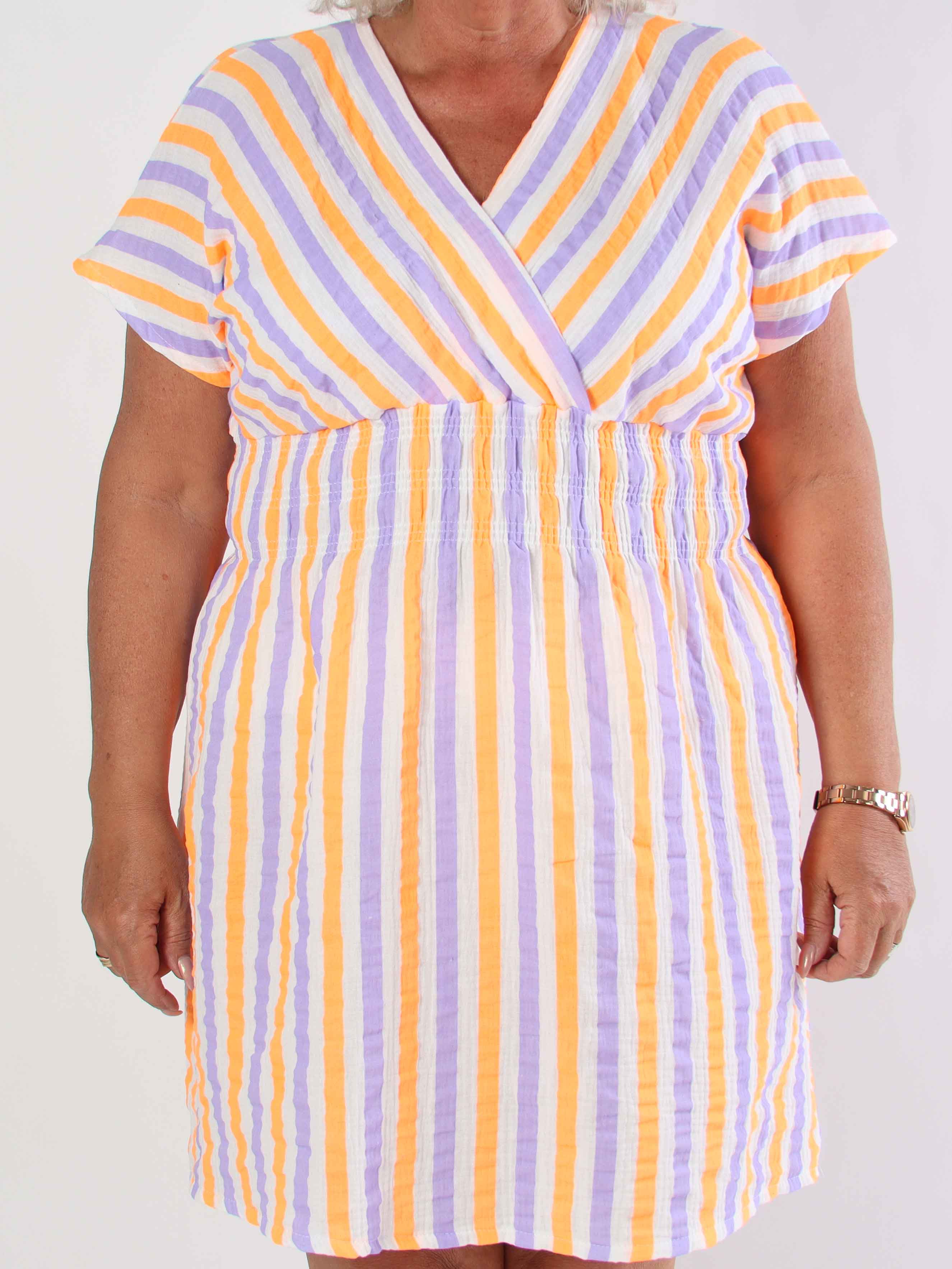 Eris - Sød stribet kjole i bomuld med smock